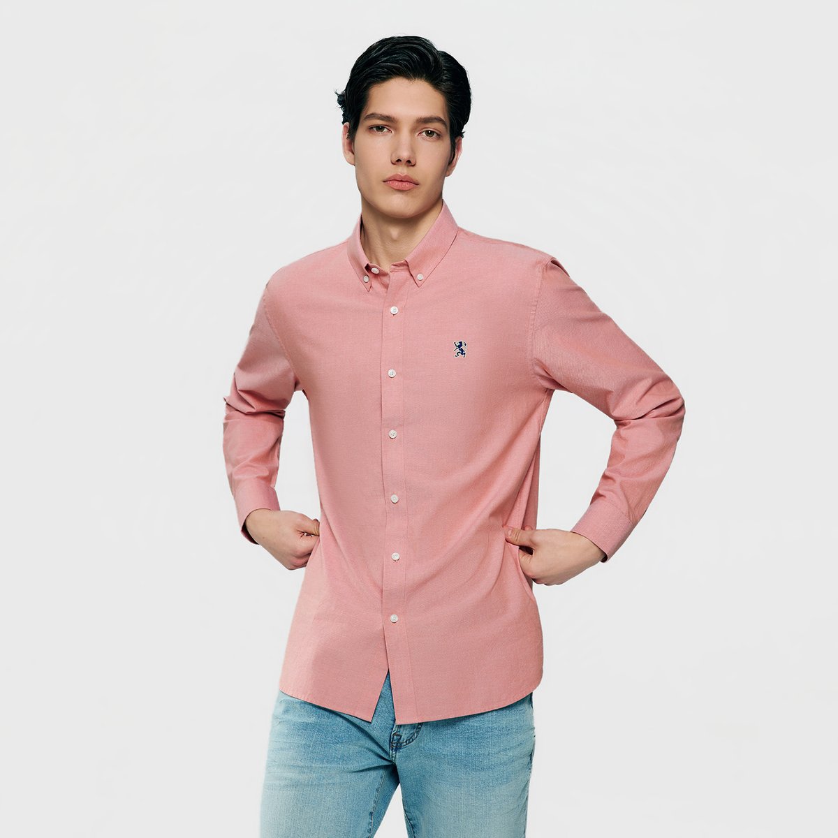Men's Cotton Slim Oxford Shirt With Embroidery