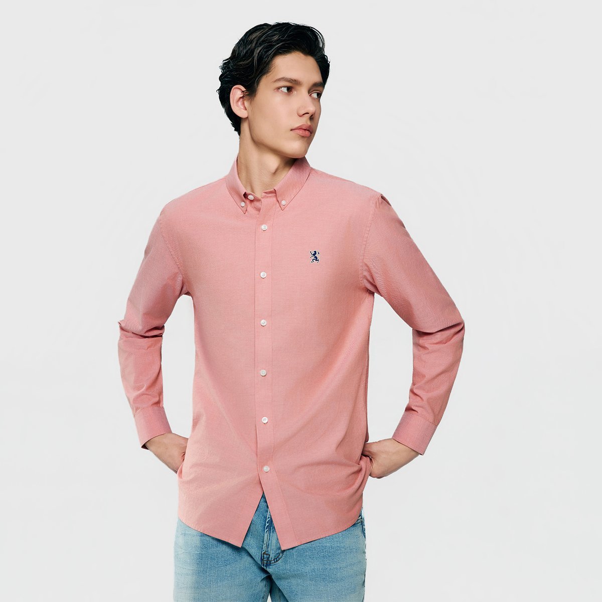 Men's Cotton Slim Oxford Shirt With Embroidery