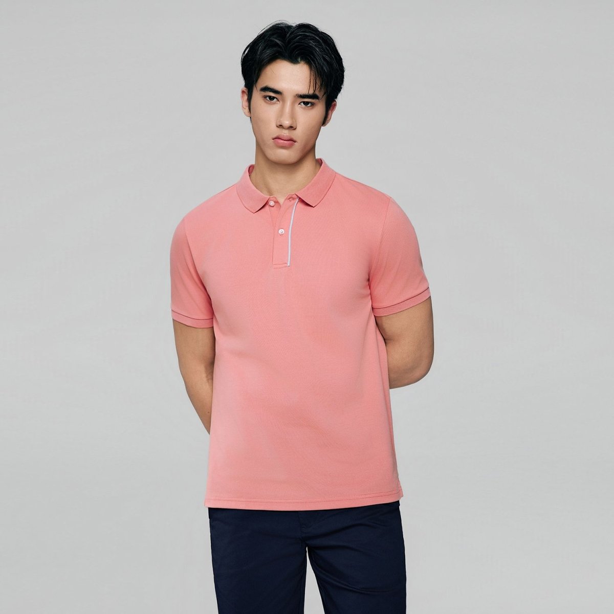 Men's Slim Fit Cool Touch Cotton Nylon Pique Flat Knit Collar Solid Polo