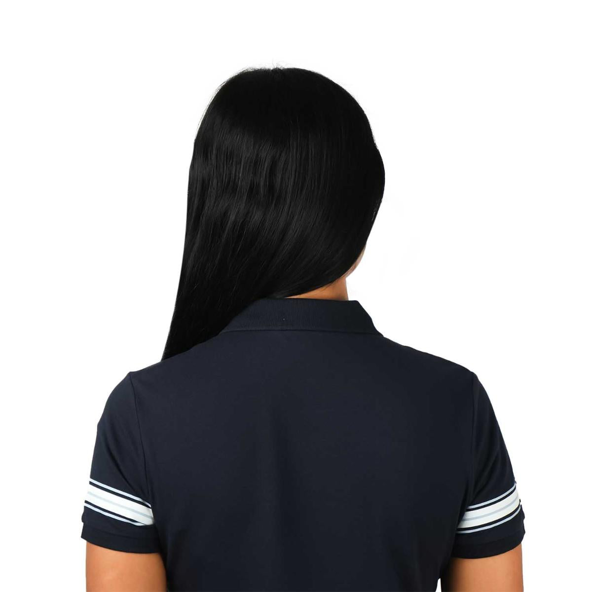 قميص بولو نسائي من القطن بيكيه مطرز بجرأة - قصة ضيقة، وأكمام قصيرة