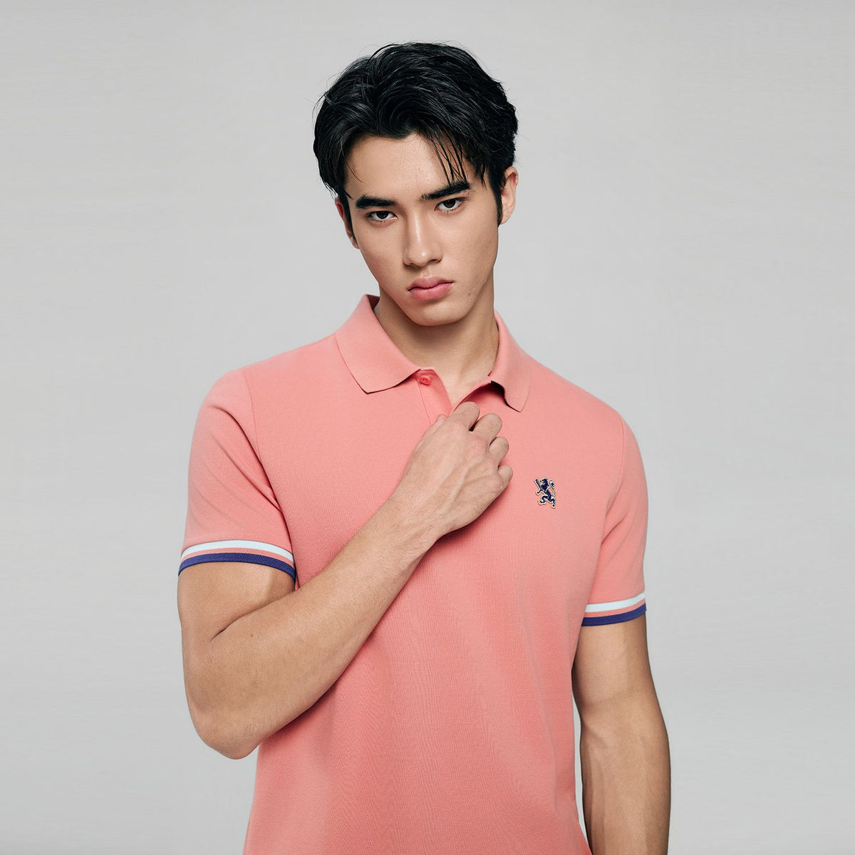 Men's Cotton Slim Performance Polo With Small Lion Embroidery