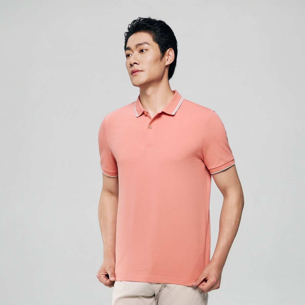 Men's Slim Pique Cotton Lycra Solid Polo with Flat Knit Collar