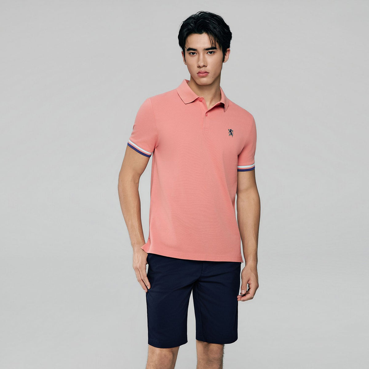 Men's Cotton Slim Performance Polo With Small Lion Embroidery