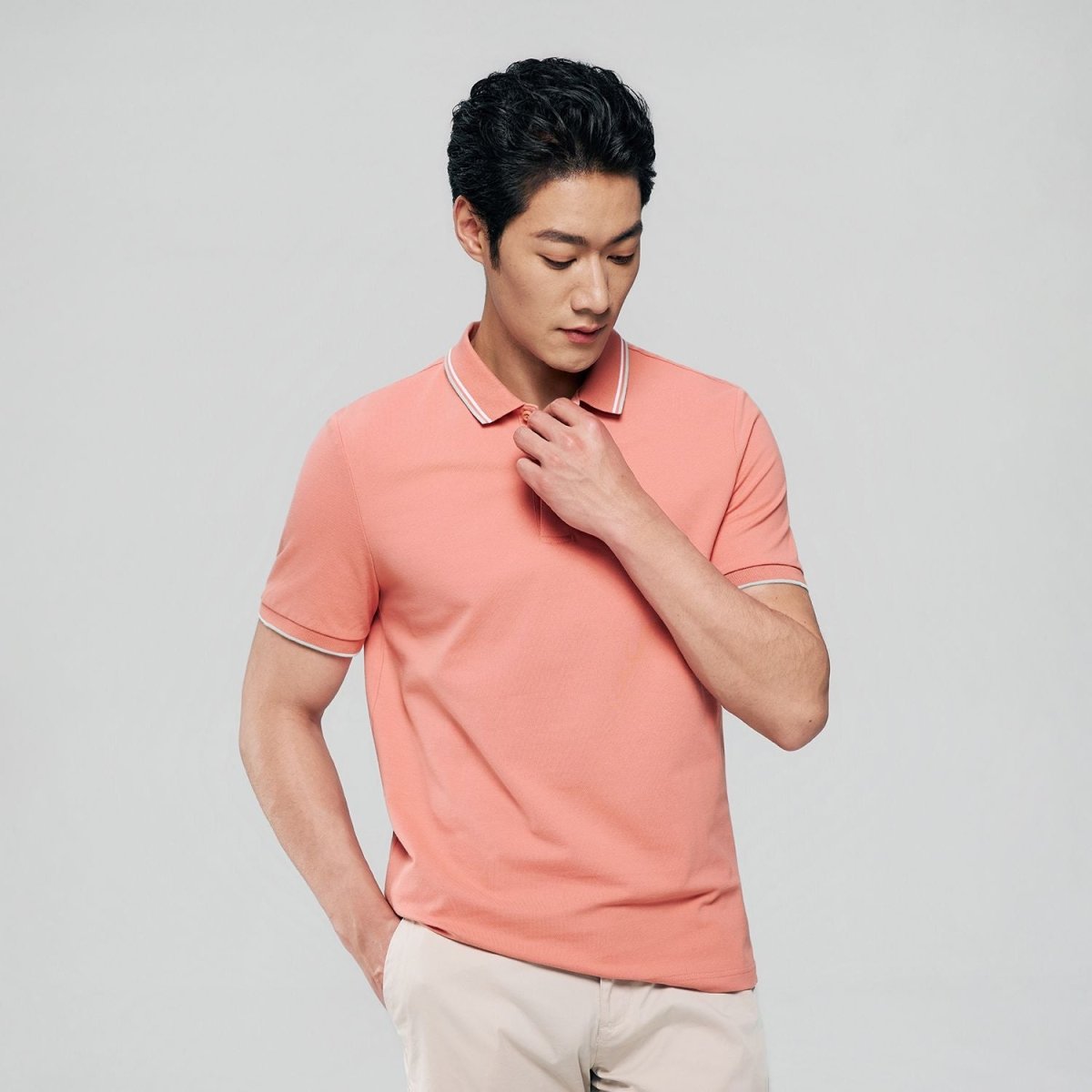 Men's Slim Pique Cotton Lycra Solid Polo with Flat Knit Collar