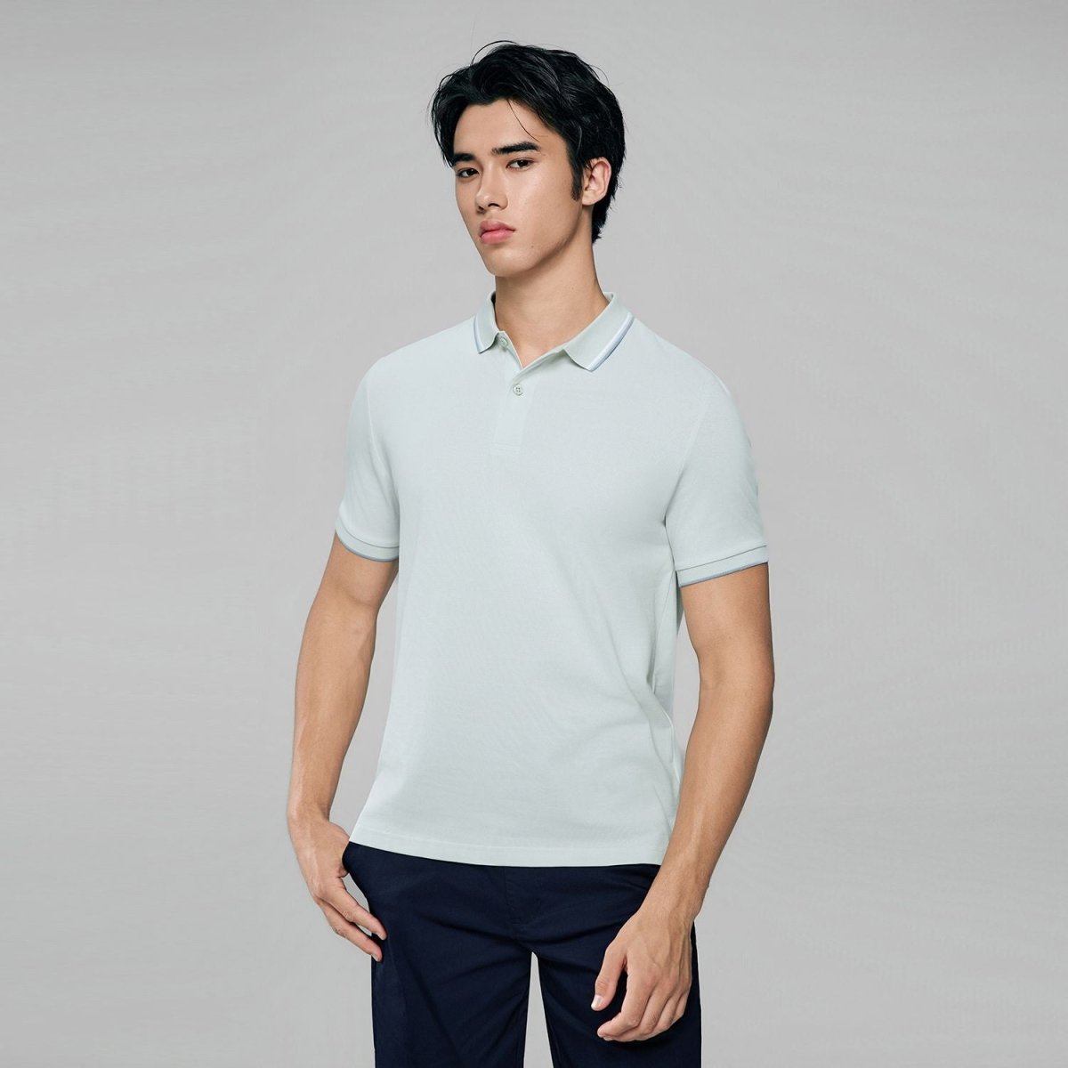 Men's Slim Pique Cotton Lycra Solid Polo with Flat Knit Collar