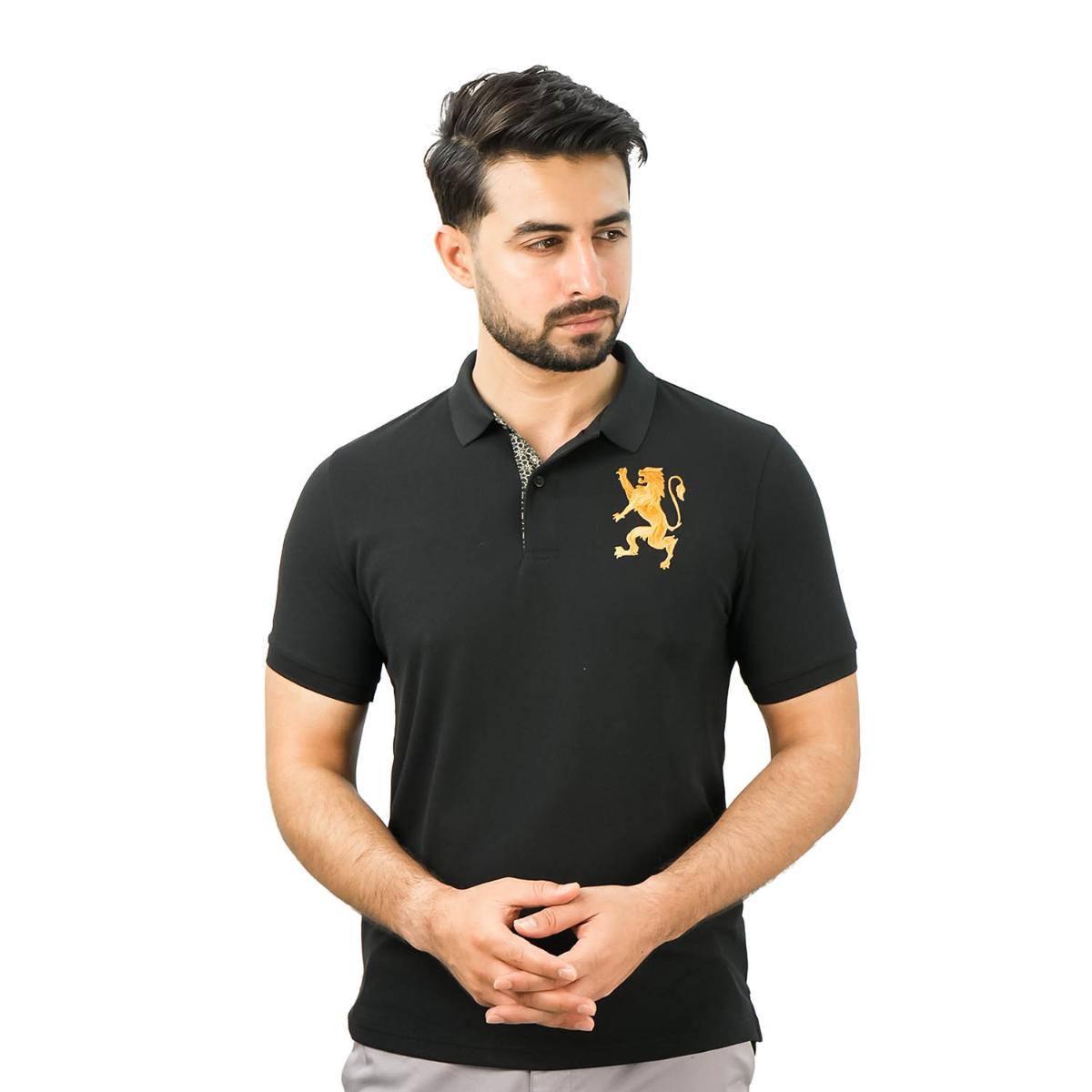 Men's 3D Lion Polo: Slim Fit, Bold Embroidery, Premium Pique