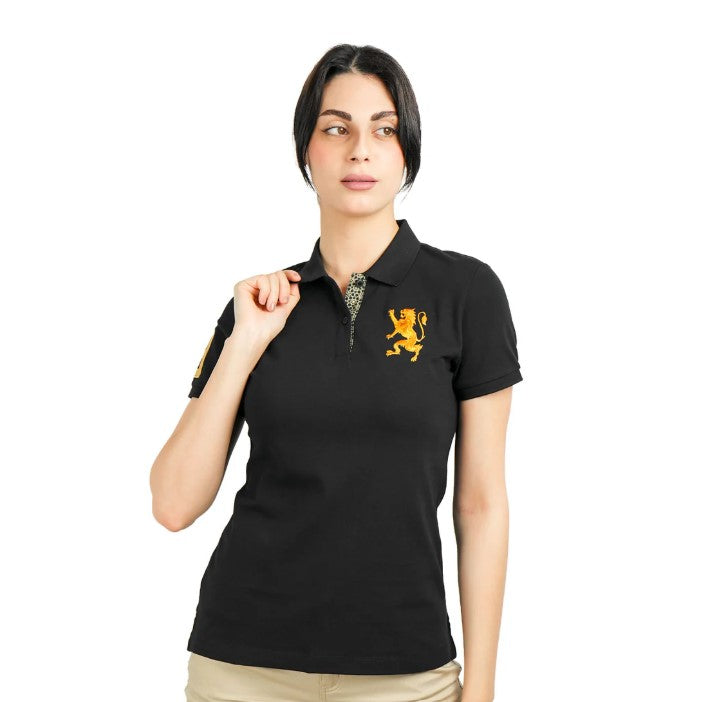 قميص بولو نسائي من القطن والليكرا بتطريز أسد ثلاثي الأبعاد