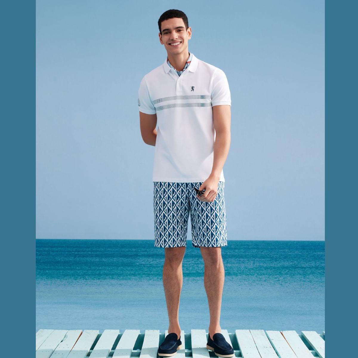 Cotton Twill Mid Rise Slim Triple Elastic Waist Bermuda