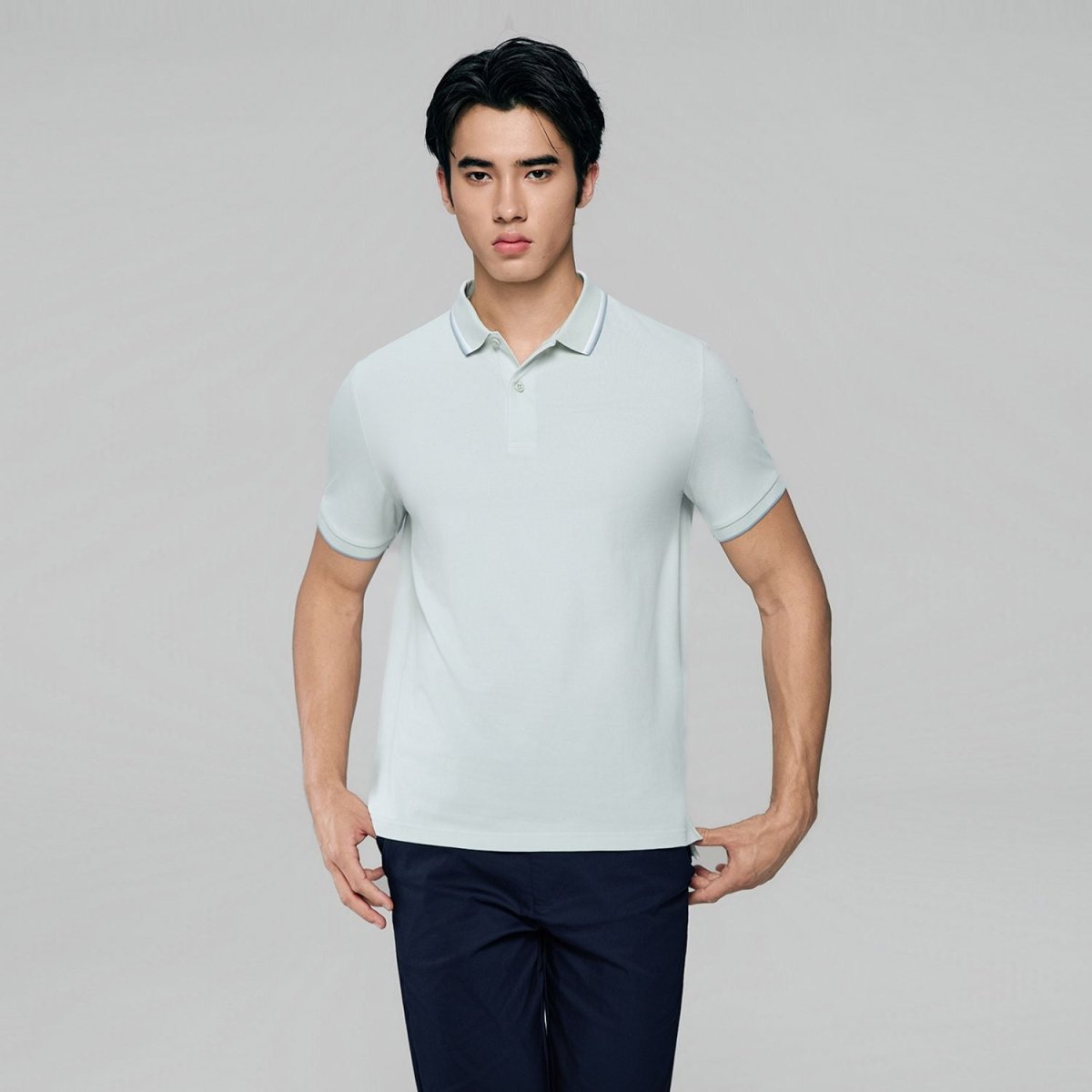 Men's Slim Pique Cotton Lycra Solid Polo with Flat Knit Collar