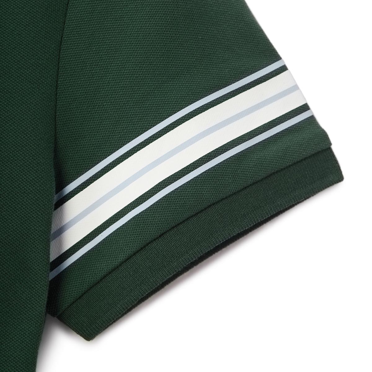 قميص بولو نسائي من القطن بيكيه مطرز بجرأة - قصة ضيقة، وأكمام قصيرة