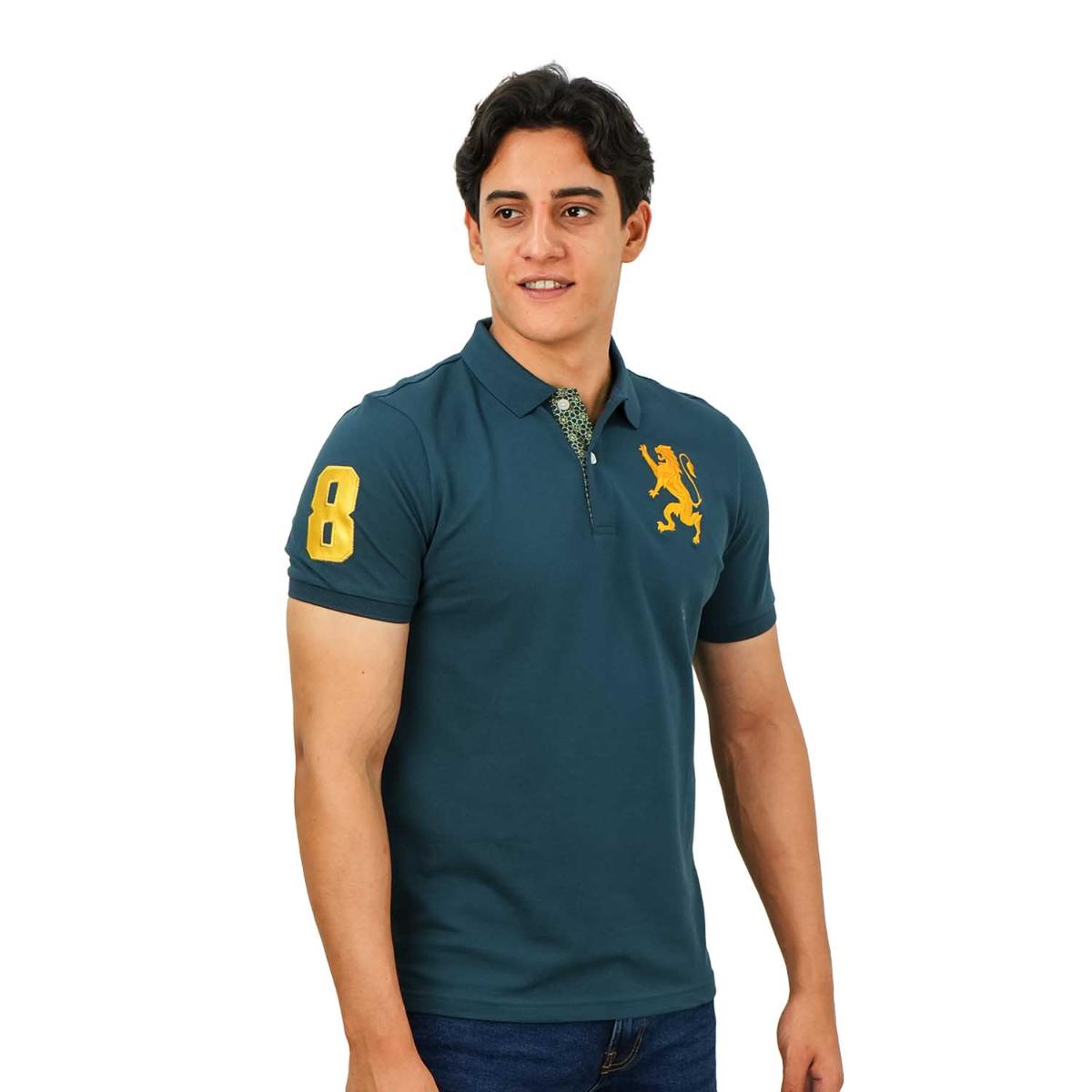 Men's 3D Lion Polo: Slim Fit, Bold Embroidery, Premium Pique