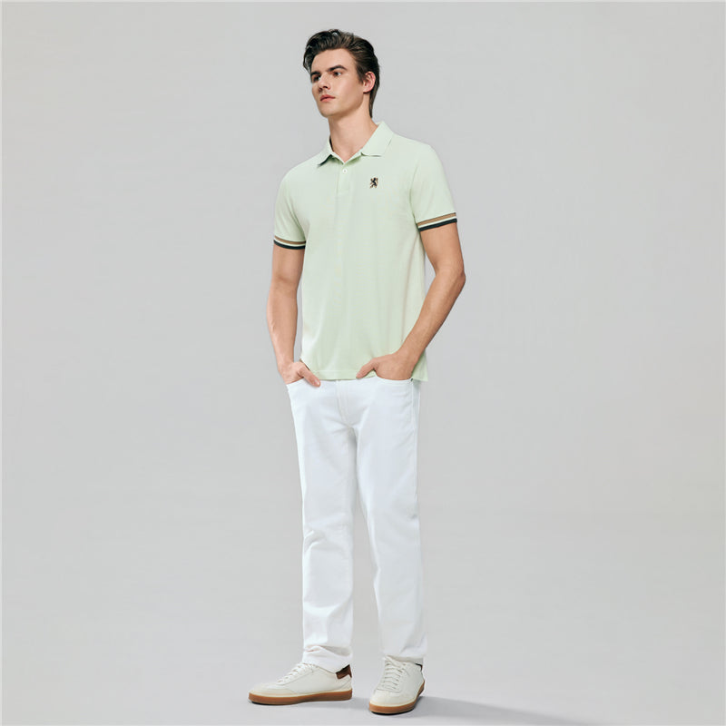 Men's Cotton Slim Performance Polo With Small Lion Embroidery
