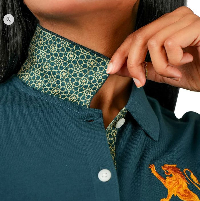 قميص بولو نسائي من القطن والليكرا بتطريز أسد ثلاثي الأبعاد