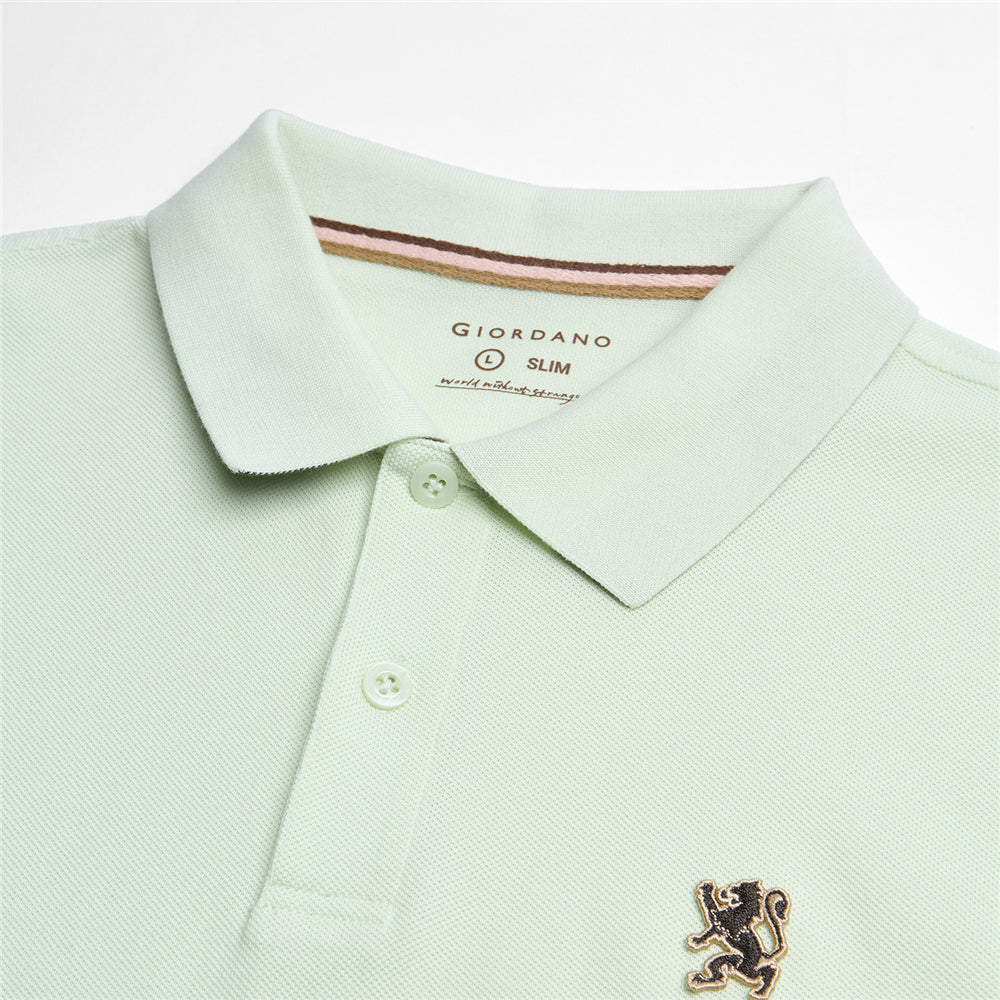 Men's Cotton Slim Performance Polo With Small Lion Embroidery