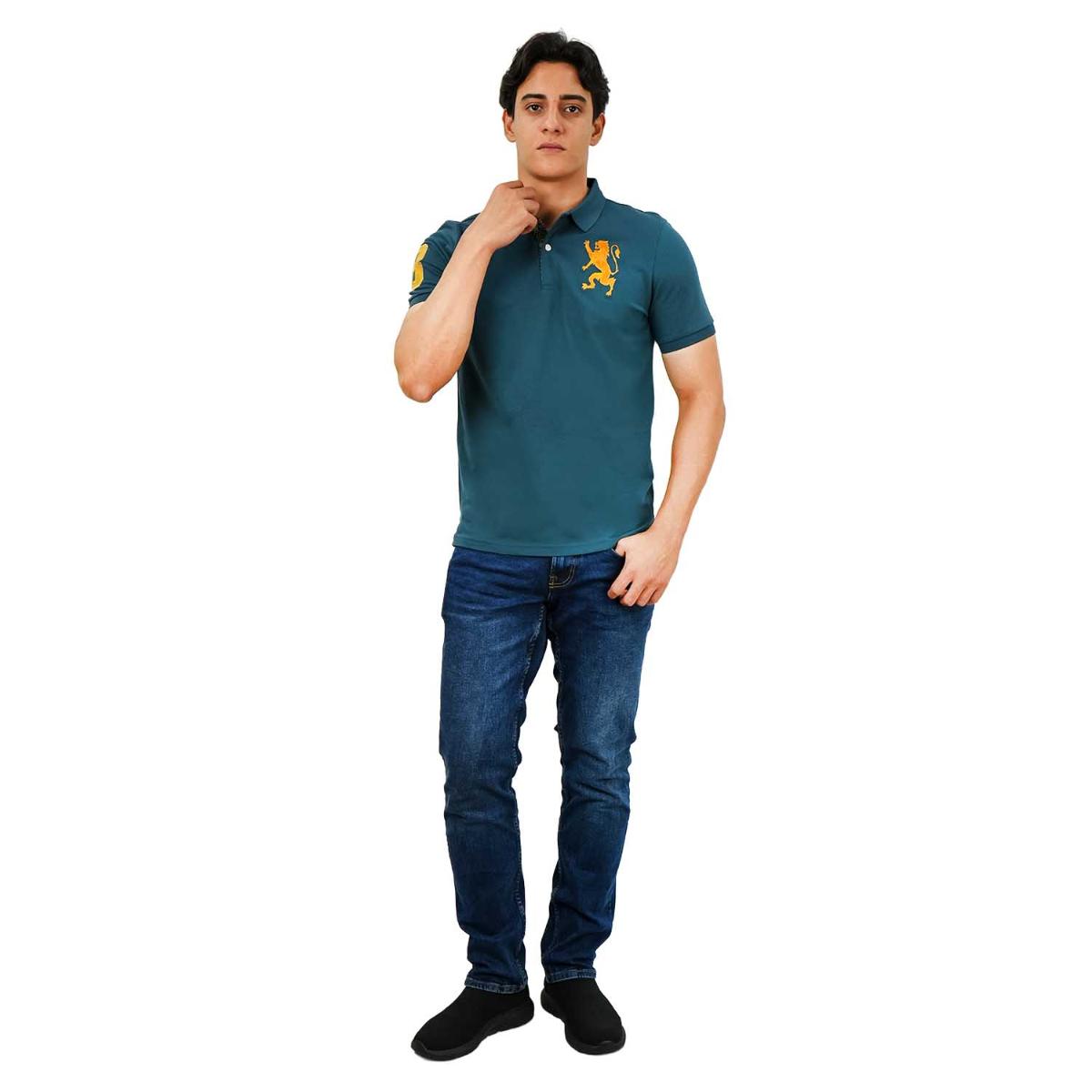 Men's 3D Lion Polo: Slim Fit, Bold Embroidery, Premium Pique