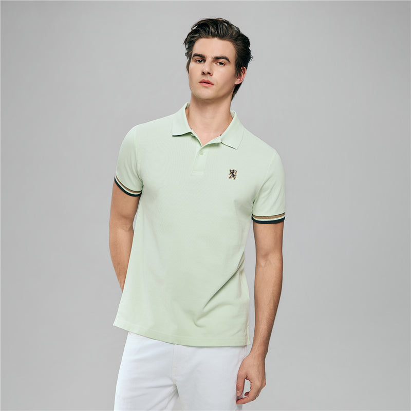 Men's Cotton Slim Performance Polo With Small Lion Embroidery