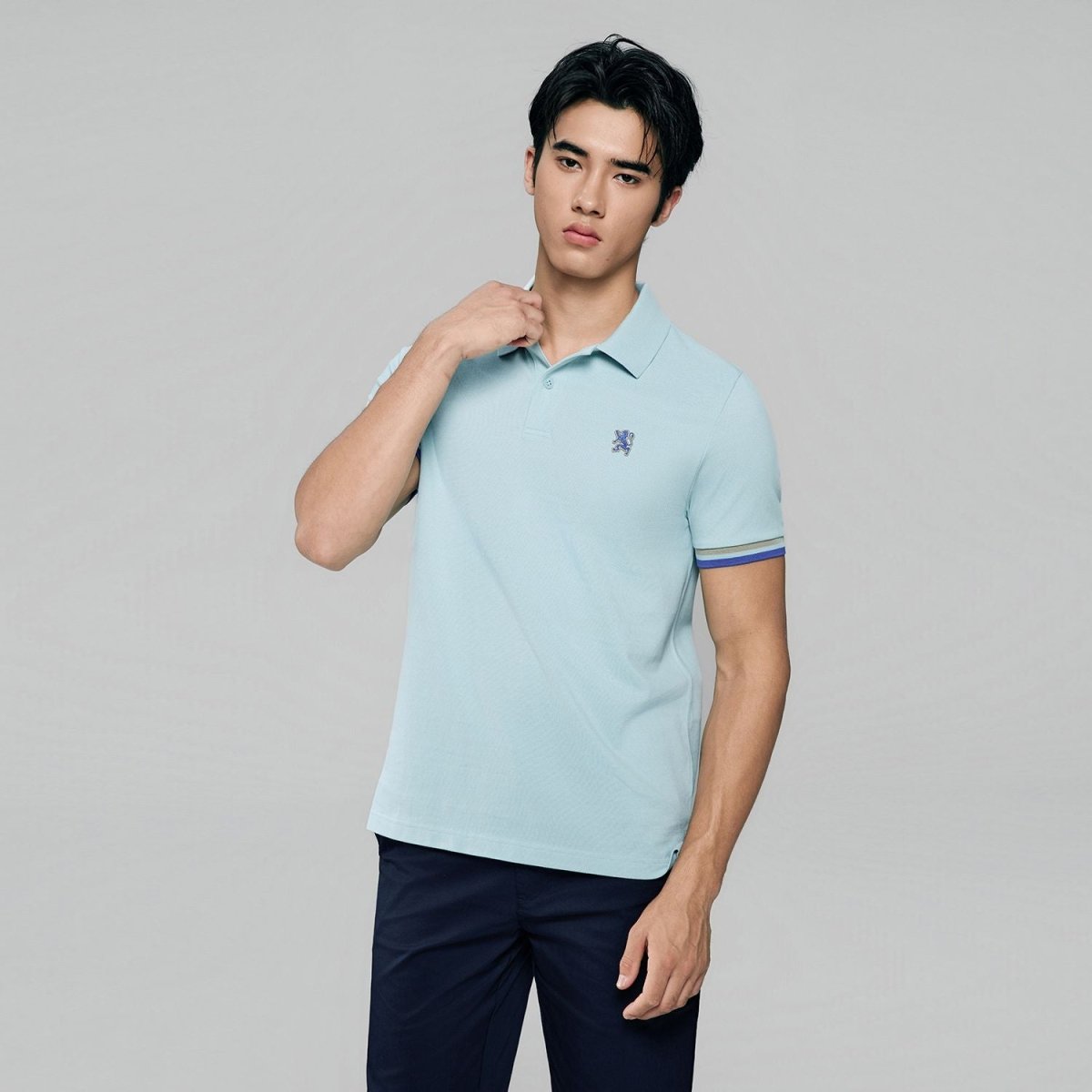 Men's Cotton Slim Performance Polo With Small Lion Embroidery