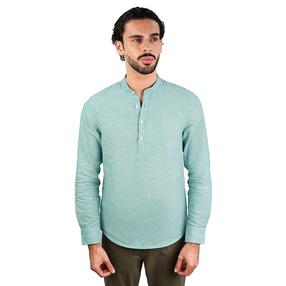 Men's Slim Linen Cotton Band Collar Shirt