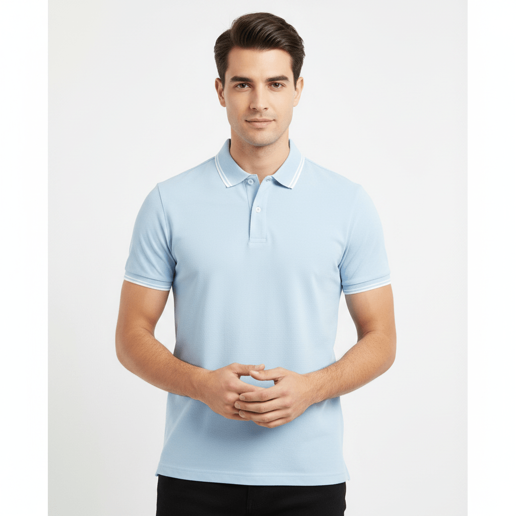 Men's Slim Pique Cotton Lycra Solid Polo with Flat Knit Collar
