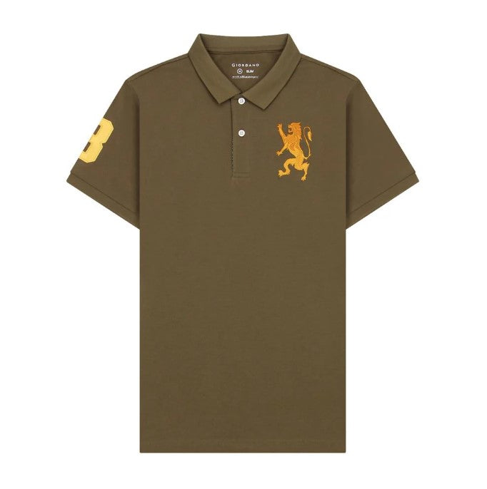 Men's 3D Lion Polo: Slim Fit, Bold Embroidery, Premium Pique