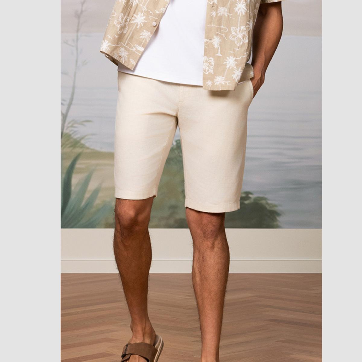 Men's Shorts Linnen/Cotton Plan Wave Low Rise Slim Triple Elastic Wrest Bermuda