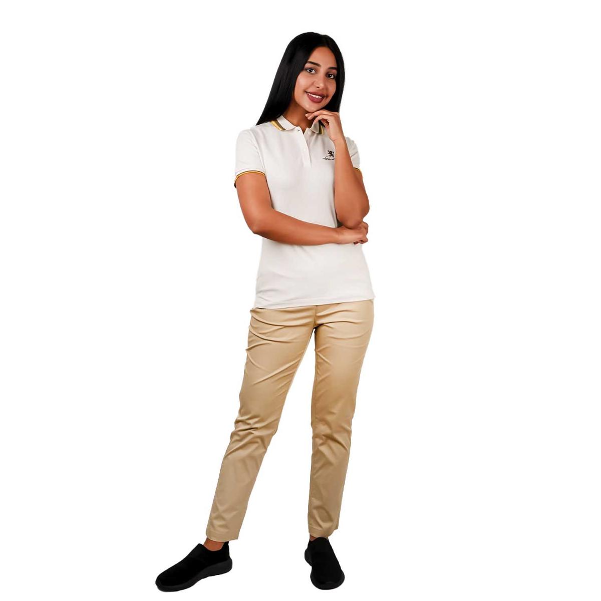 قميص بولو نسائي كلاسيكي من القطن بيكيه - قصة ضيقة، تفاصيل مطرزة