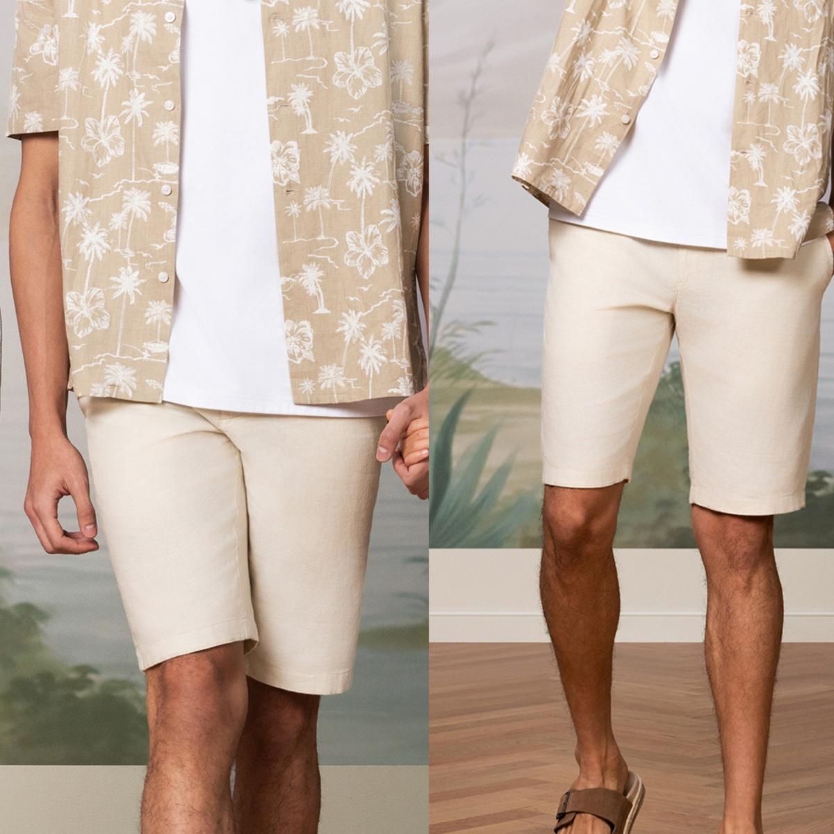 Men's Shorts Linnen/Cotton Plan Wave Low Rise Slim Triple Elastic Wrest Bermuda