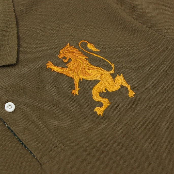 Men's 3D Lion Polo: Slim Fit, Bold Embroidery, Premium Pique