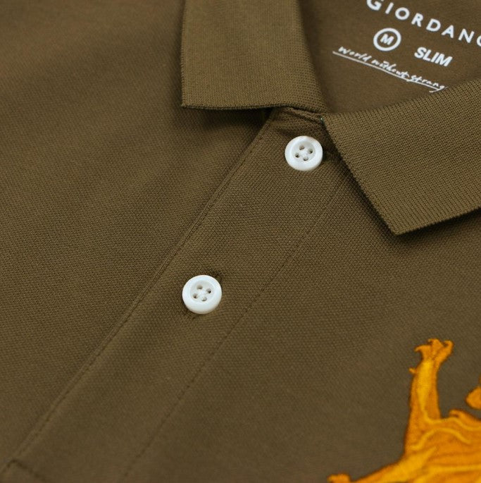 Men's 3D Lion Polo: Slim Fit, Bold Embroidery, Premium Pique