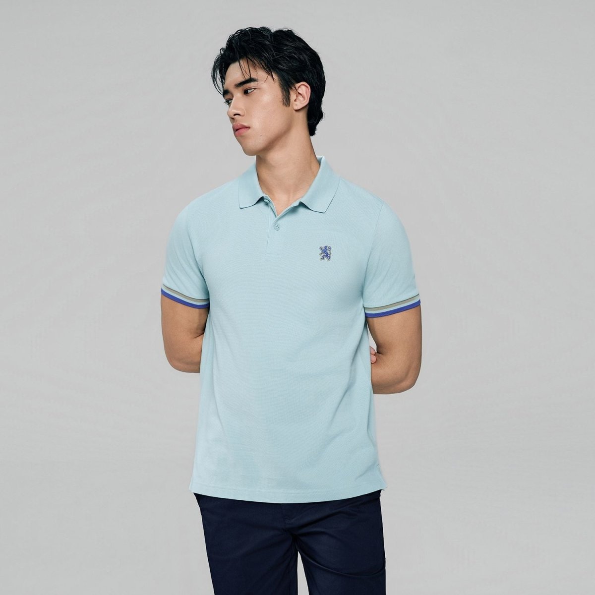 Men's Cotton Slim Performance Polo With Small Lion Embroidery