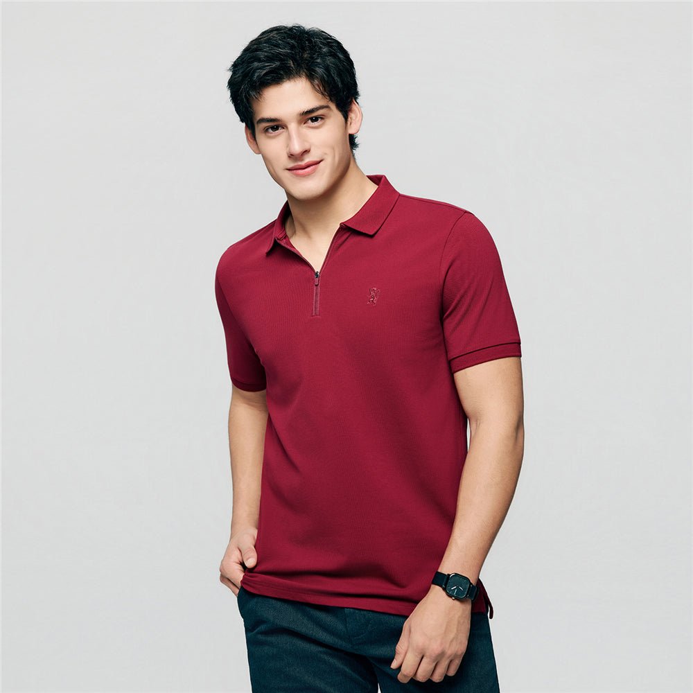 Men's Slim Fit Small Lion Zipper Polo