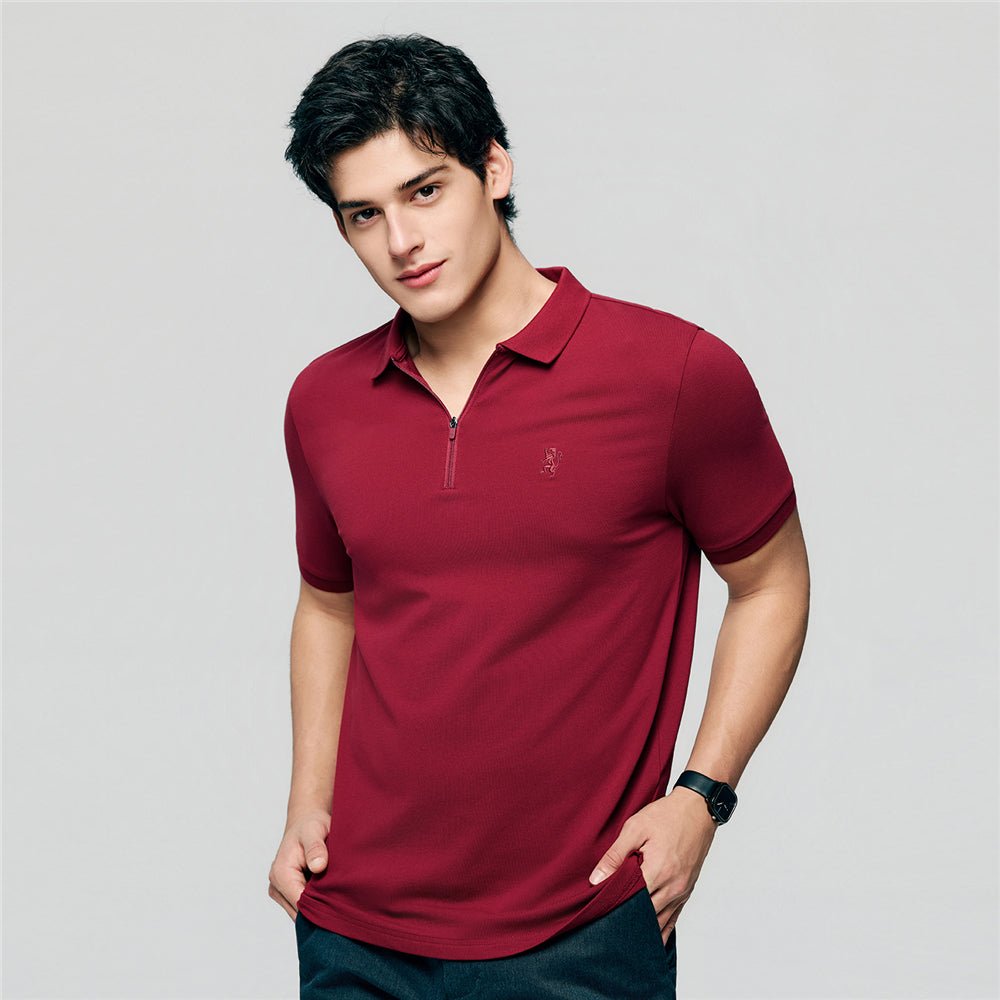 Men's Slim Fit Small Lion Zipper Polo