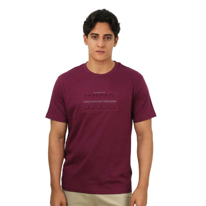 تي شيرت رجالي مطبوع عليه عبارة "عالم بلا غرباء" - قصة ضيقة، رقبة دائرية، قطن