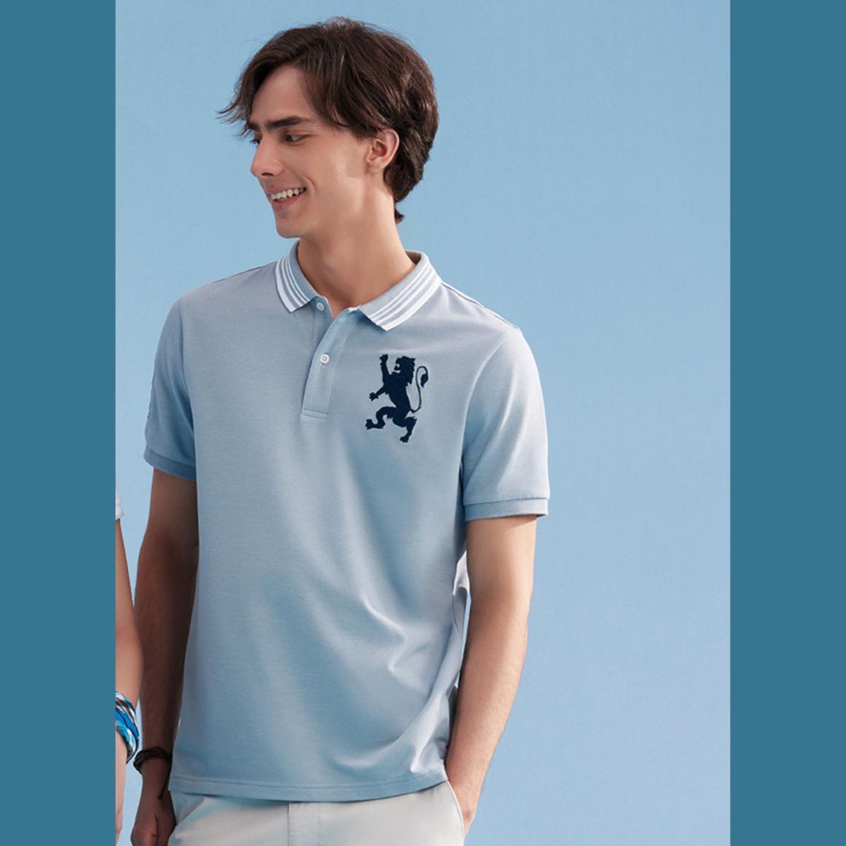 Men's 3D Lion Polo: Slim Fit, Bold Embroidery, Premium Pique