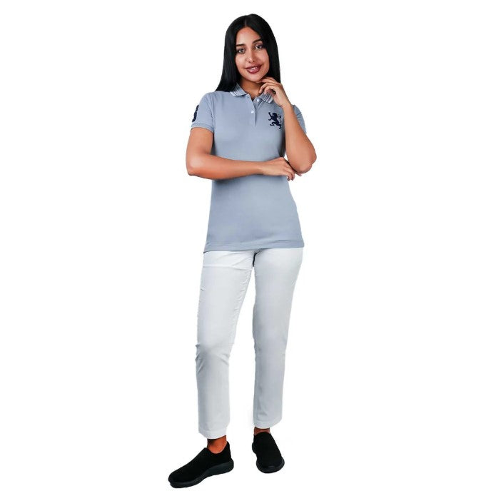 قميص بولو نسائي من القطن والليكرا بتطريز أسد ثلاثي الأبعاد