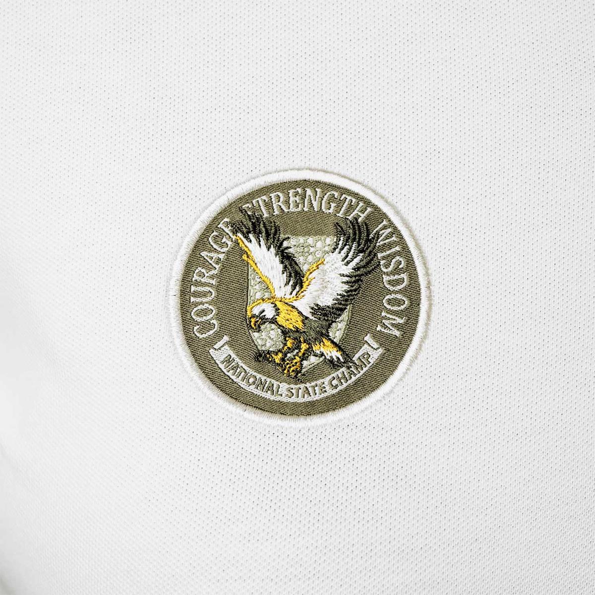 قميص بولو نسائي من القطن بيكيه مطرز بجرأة - قصة ضيقة، وأكمام قصيرة