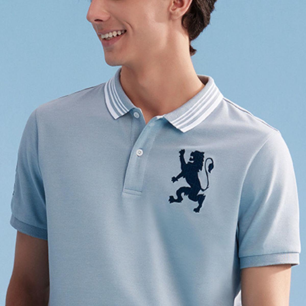 Men's 3D Lion Polo: Slim Fit, Bold Embroidery, Premium Pique
