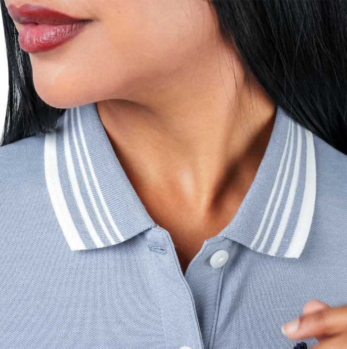 قميص بولو نسائي من القطن والليكرا بتطريز أسد ثلاثي الأبعاد