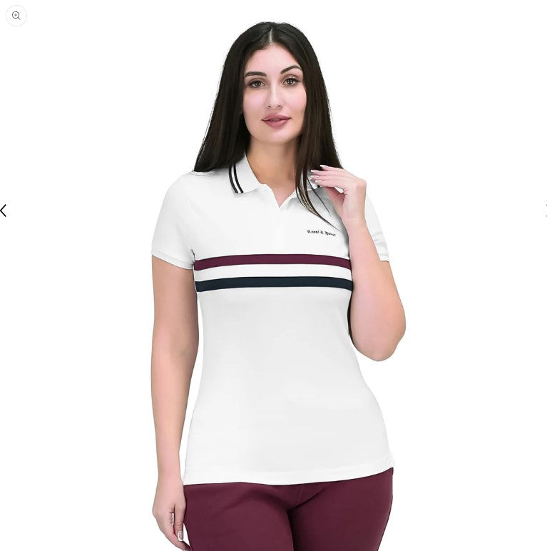 Women Cotton/Lycra Pique Flat Kint Color Short Sleeve Classic Slim Emborders