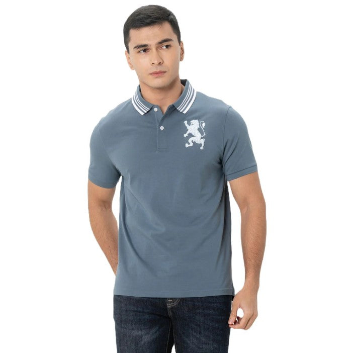 Men's 3D Lion Polo: Slim Fit, Bold Embroidery, Premium Pique