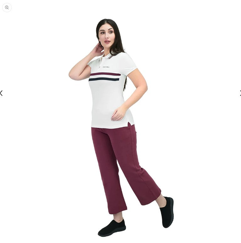 Women Cotton/Lycra Pique Flat Kint Color Short Sleeve Classic Slim Emborders