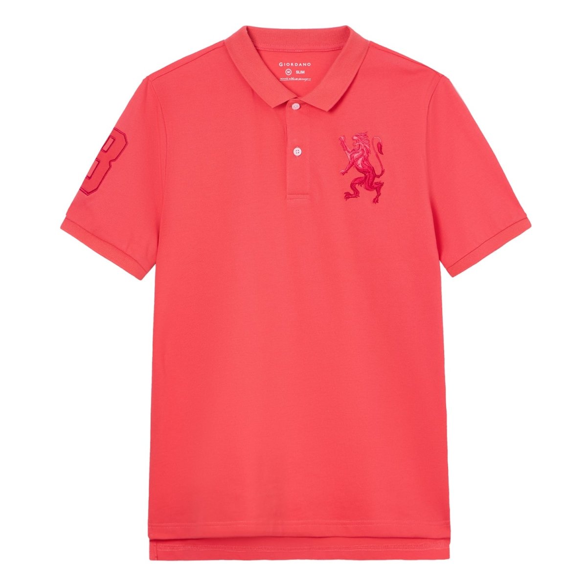 Men's Slim Fit 3D Lion Embroidery Lycra Pique Polo