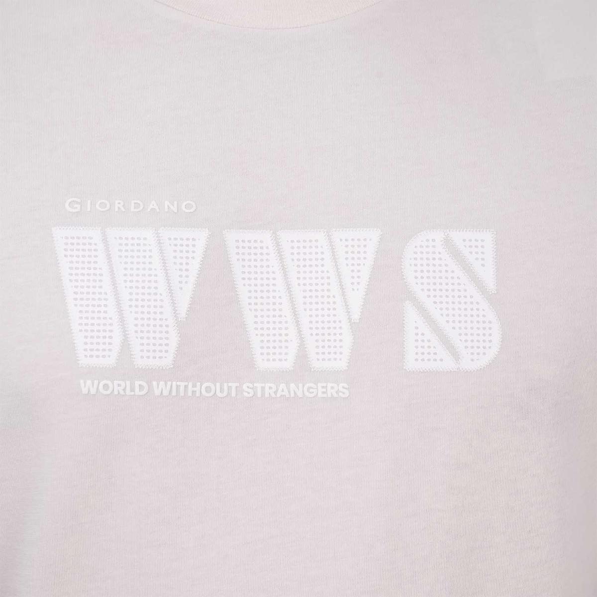 تي شيرت رجالي مطبوع عليه عبارة "عالم بلا غرباء" - قصة ضيقة، رقبة دائرية، قطن