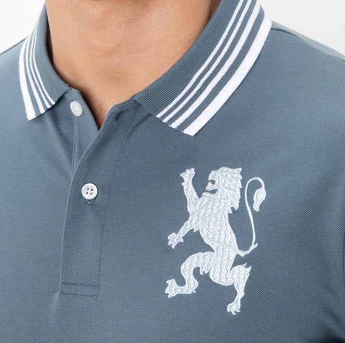Men's 3D Lion Polo: Slim Fit, Bold Embroidery, Premium Pique