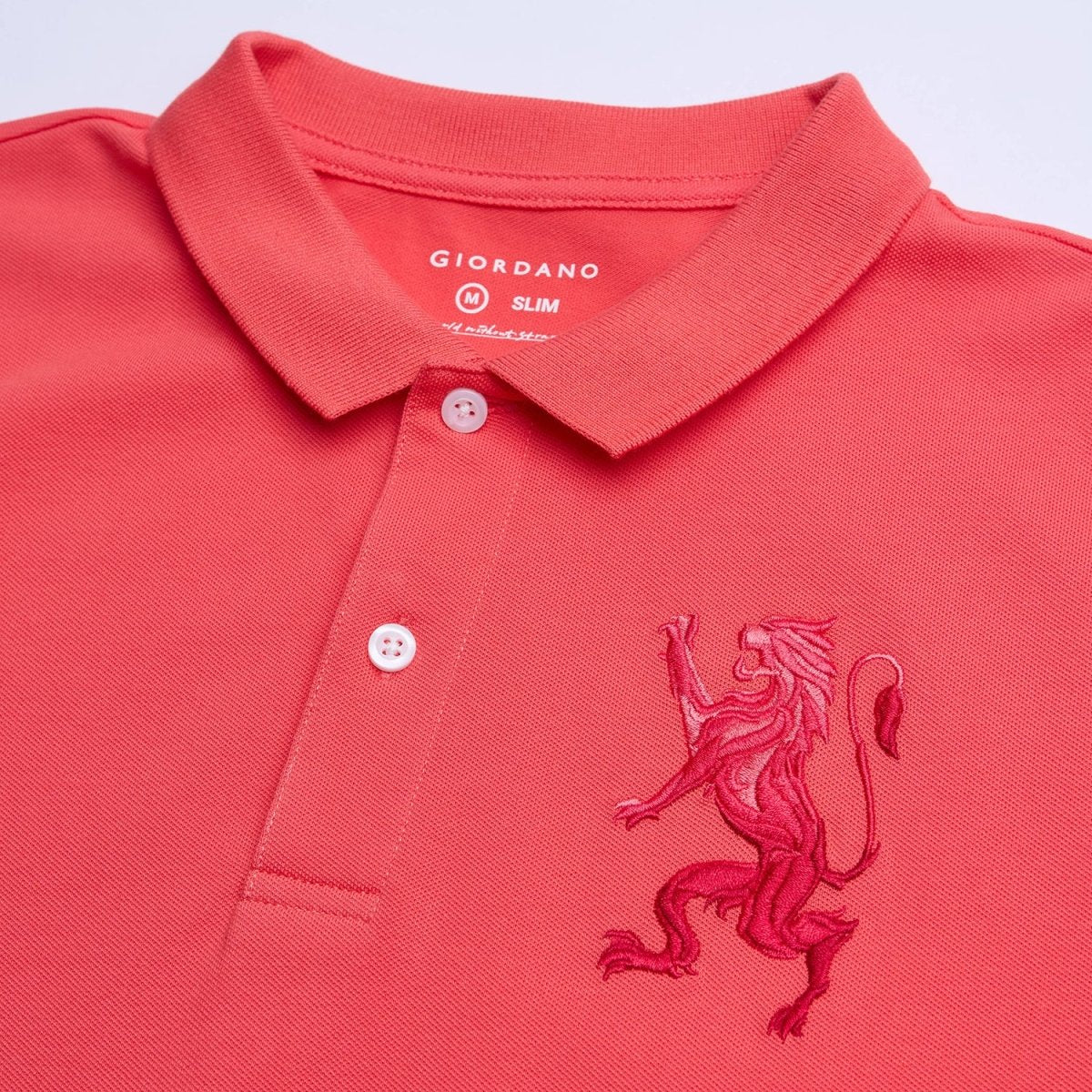Men's Slim Fit 3D Lion Embroidery Lycra Pique Polo