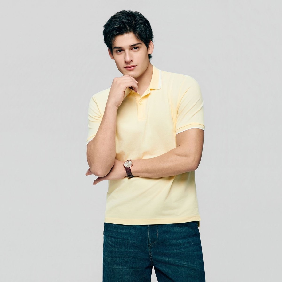 Men's Slim Pique Cotton Lycra Solid Polo with Flat Knit Collar
