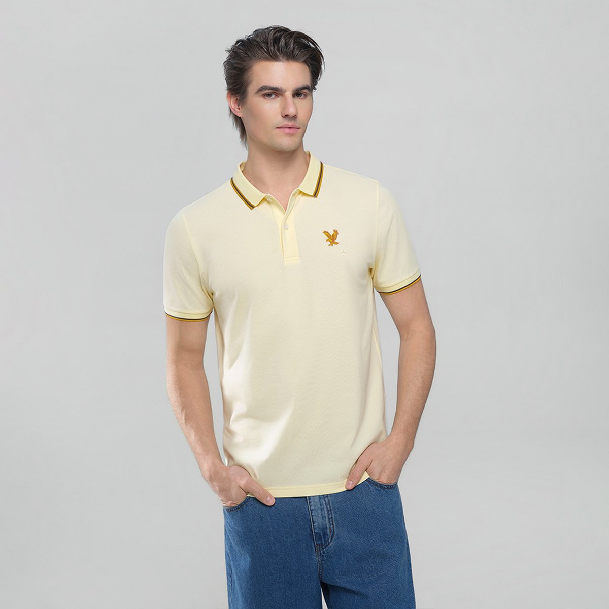 Men's Knit Collar Short Sleeve Slim Fit Embroidered Polo