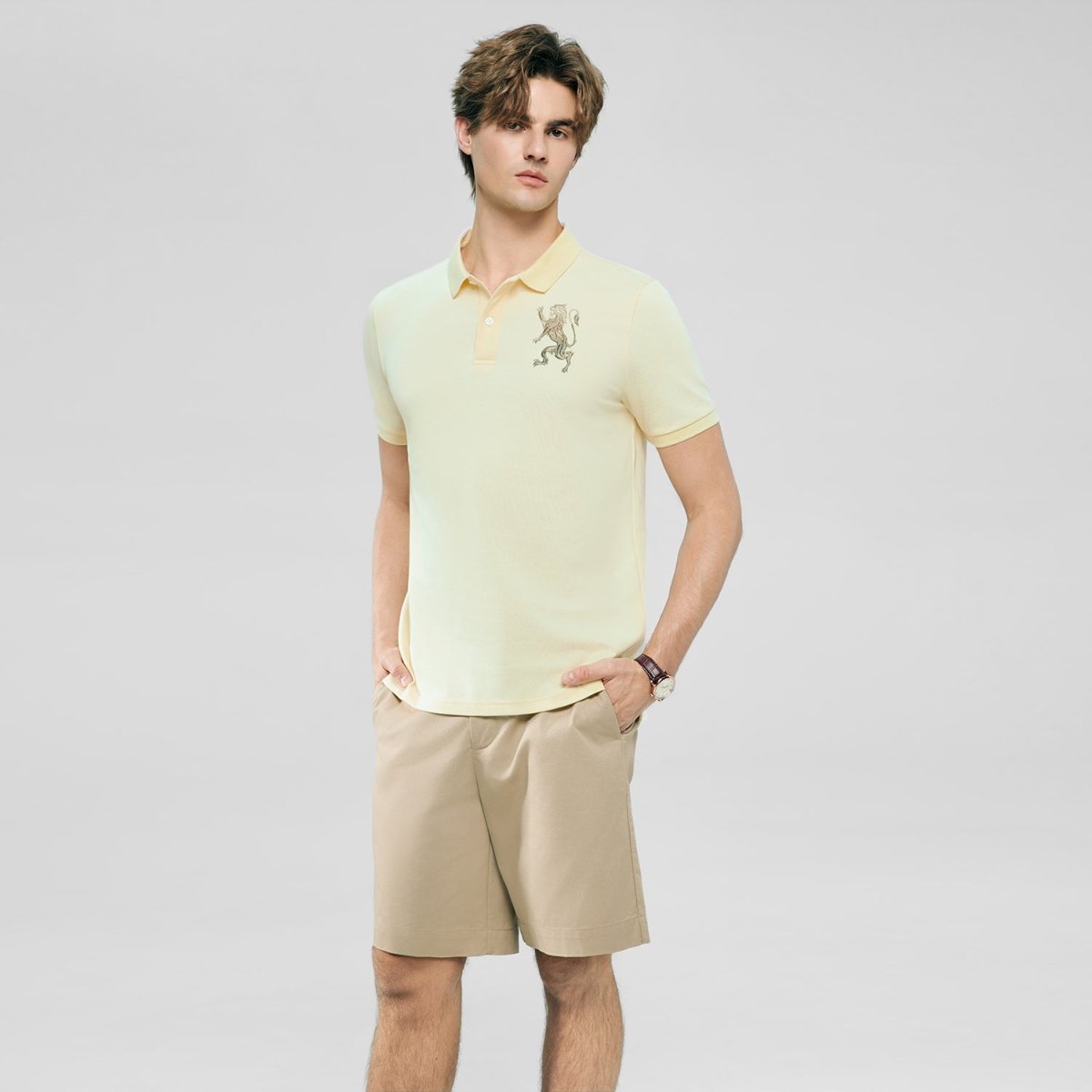 Men’s Slim Fit 3D Lion Embroidery Lycra Pique Polo