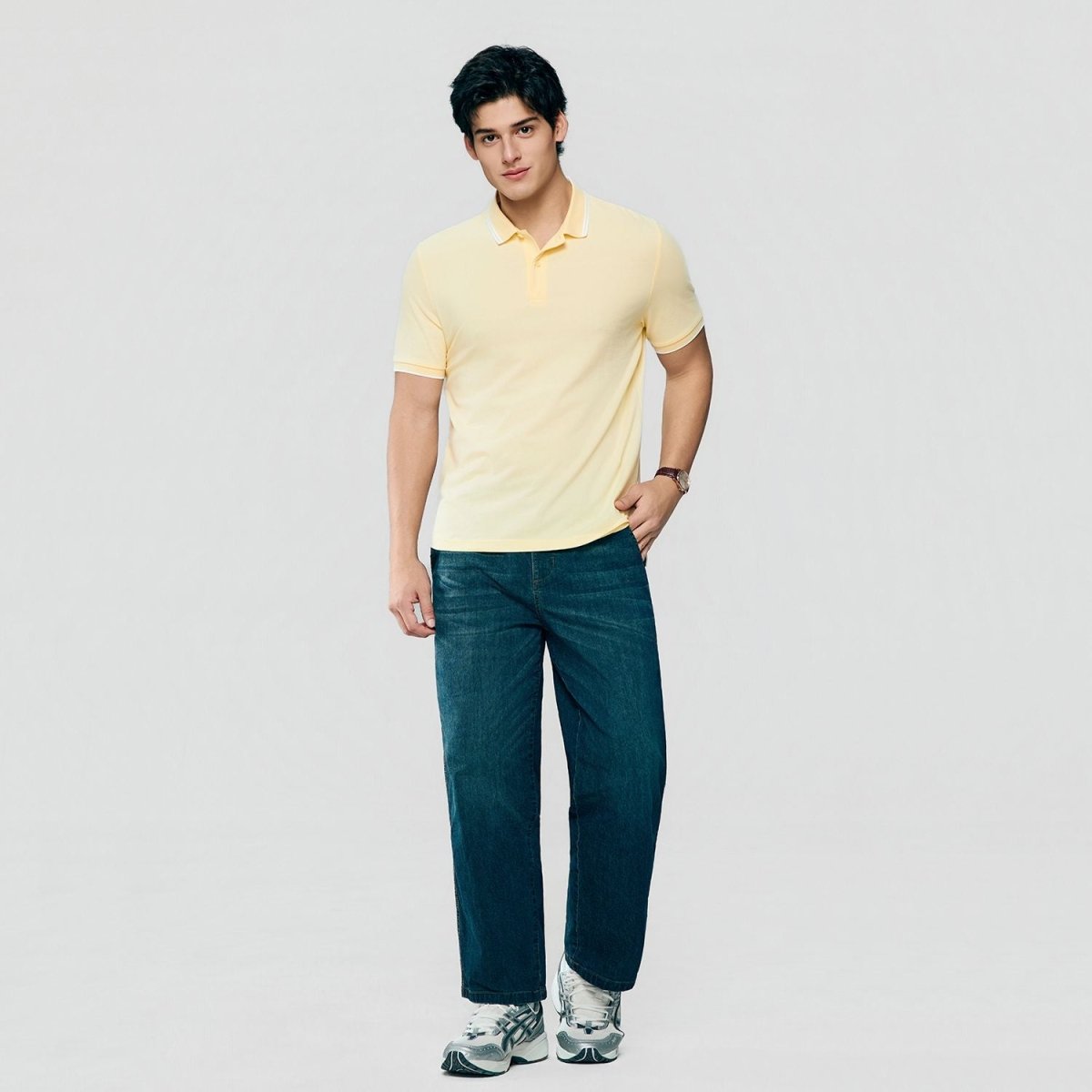 Men's Slim Pique Cotton Lycra Solid Polo with Flat Knit Collar