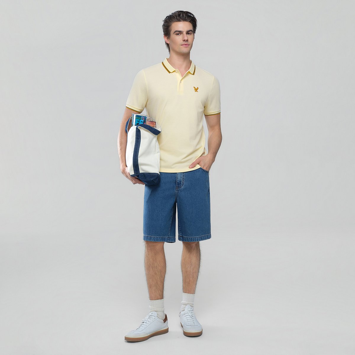 Men's Knit Collar Short Sleeve Slim Fit Embroidered Polo